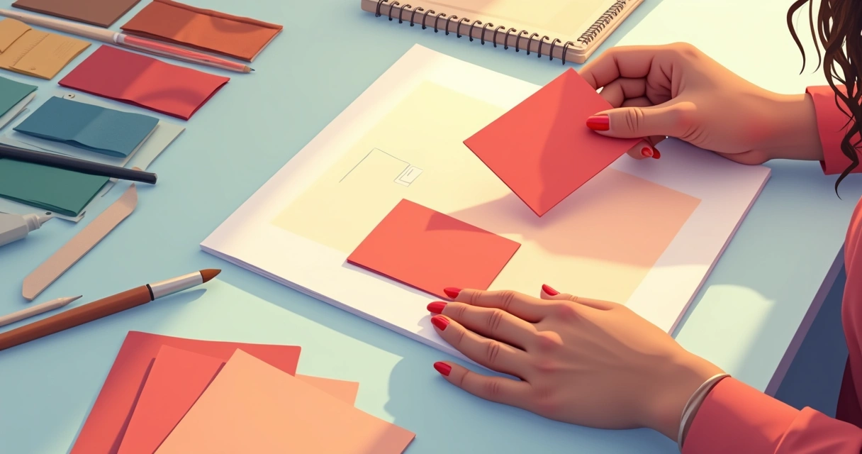 Paleta de cores suaves e vibrantes em uma mesa de design 