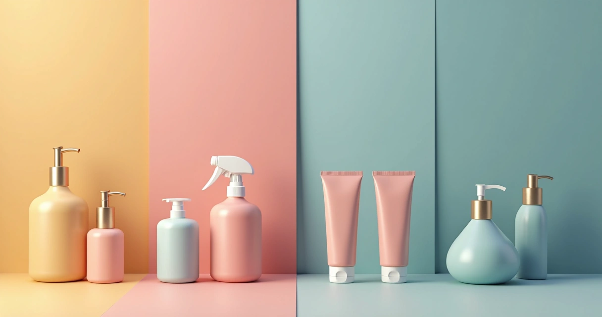 Produtos lado a lado com fundos de cores harmonizadas 