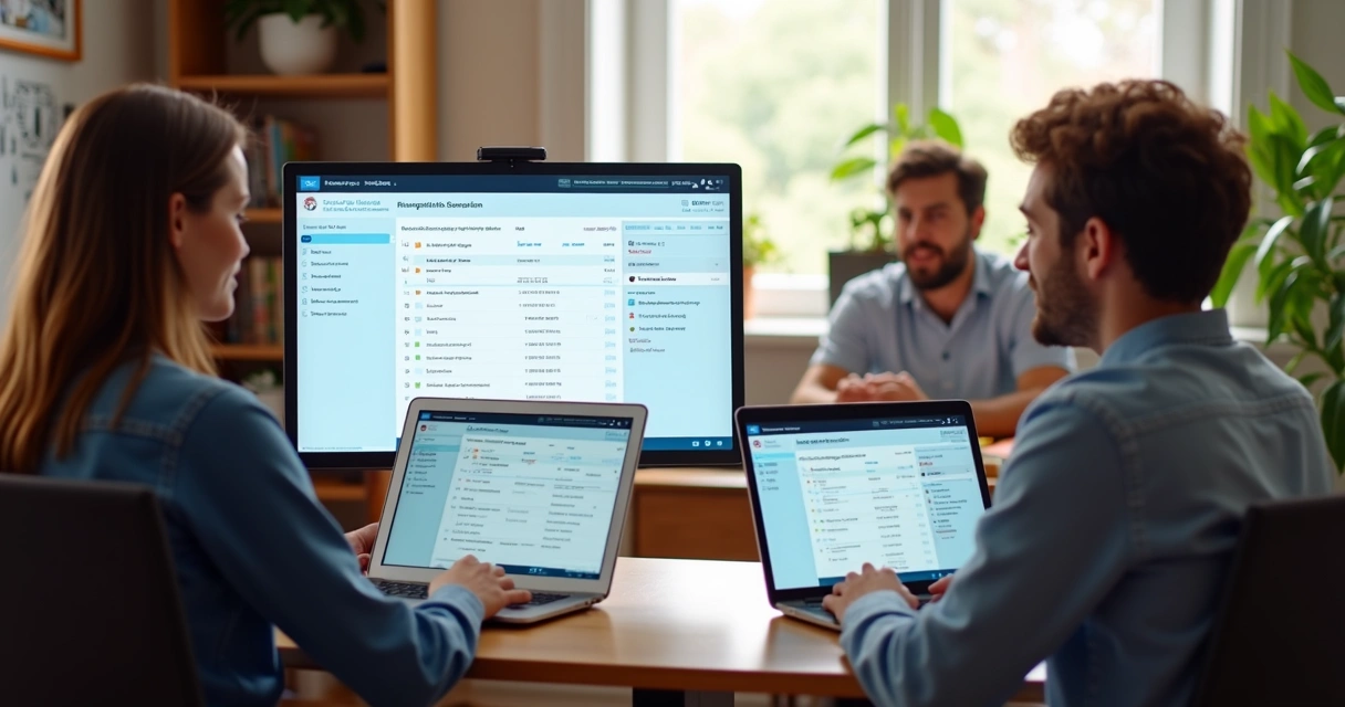 Equipe de TI pequena em home office usando soluções online de helpdesk 