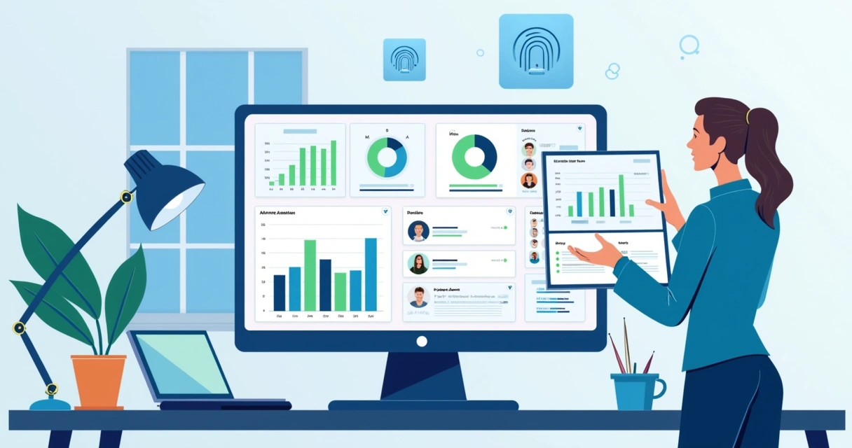 Panel digital de asistencia con métricas laborales y calendario 