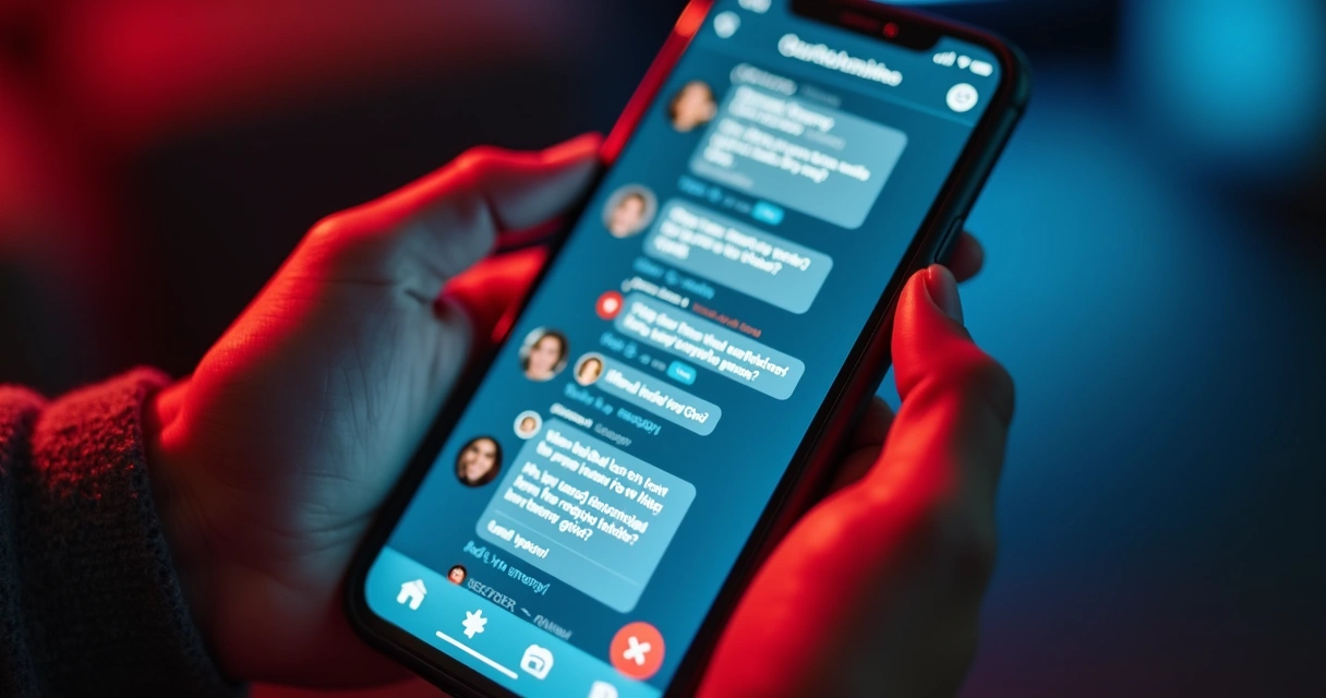 Pantalla con mensajes y reacciones en cadena