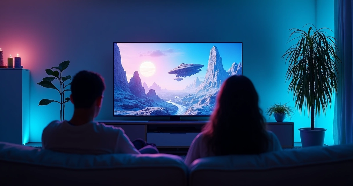 Pantalla de televisión con una serie de ciencia ficción 