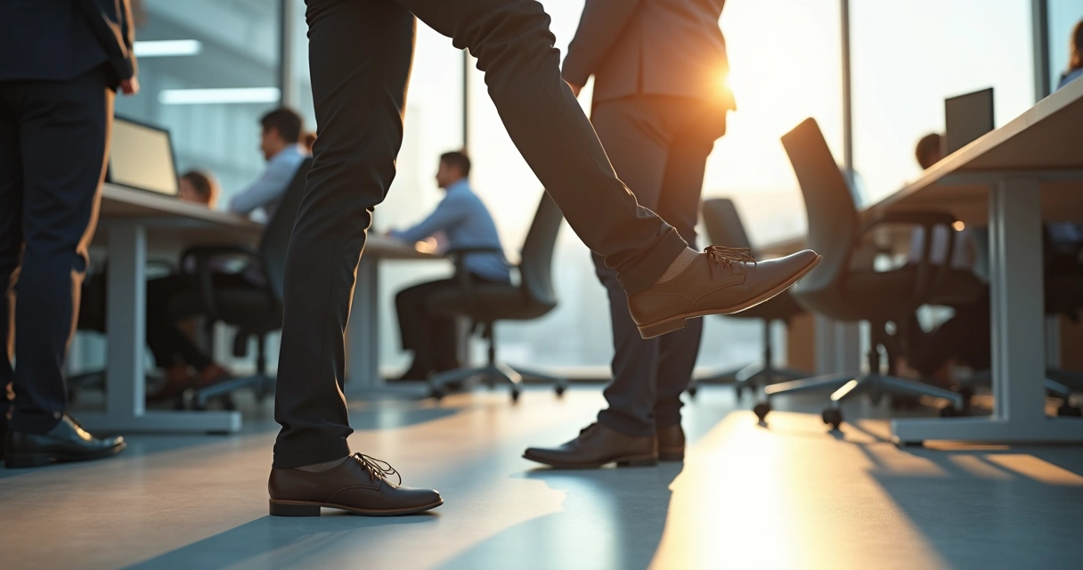 Pessoa fazendo exercício de panturrilha no ambiente de trabalho 