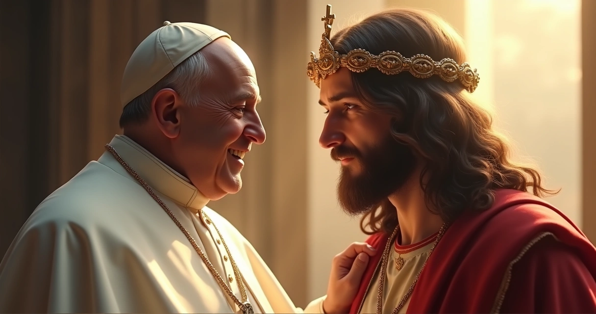 Papa Francisco e Jesus em pose serena juntos 