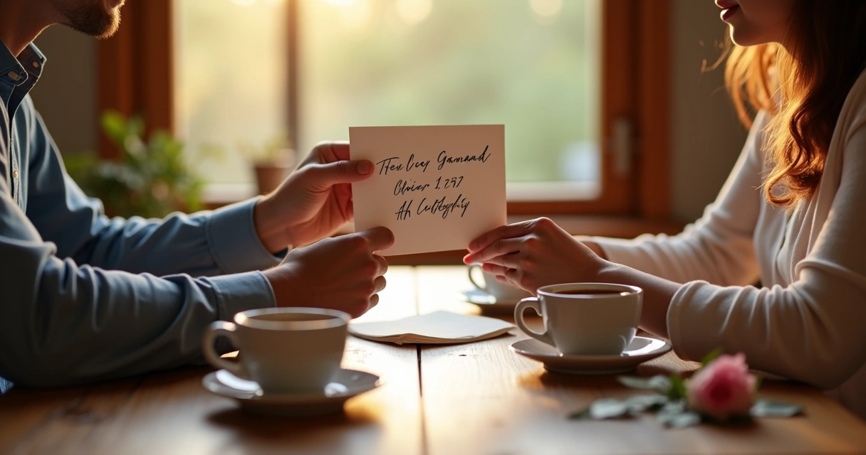 Pessoas segurando uma carta em clima romântico