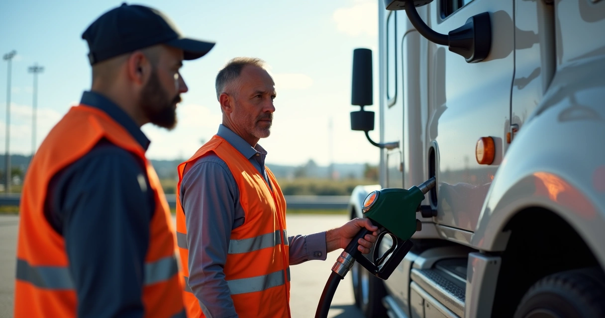 Supervisor fiscalizando abastecimento assistido de caminhão 
