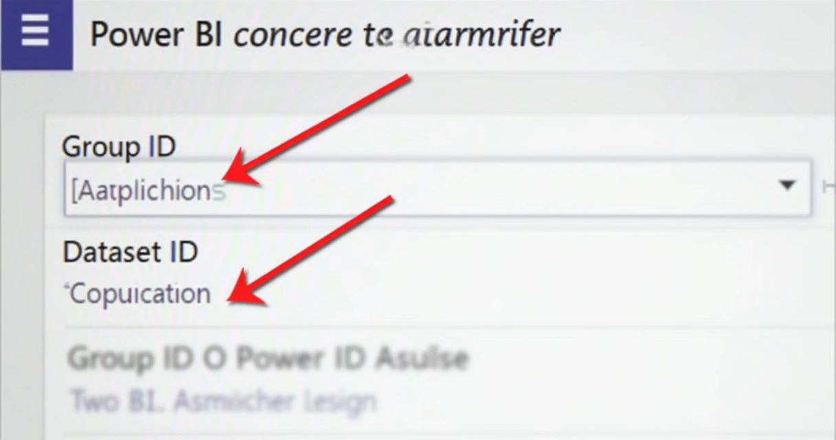 Tela mostrando onde encontrar Group ID e Dataset ID do Power BI 