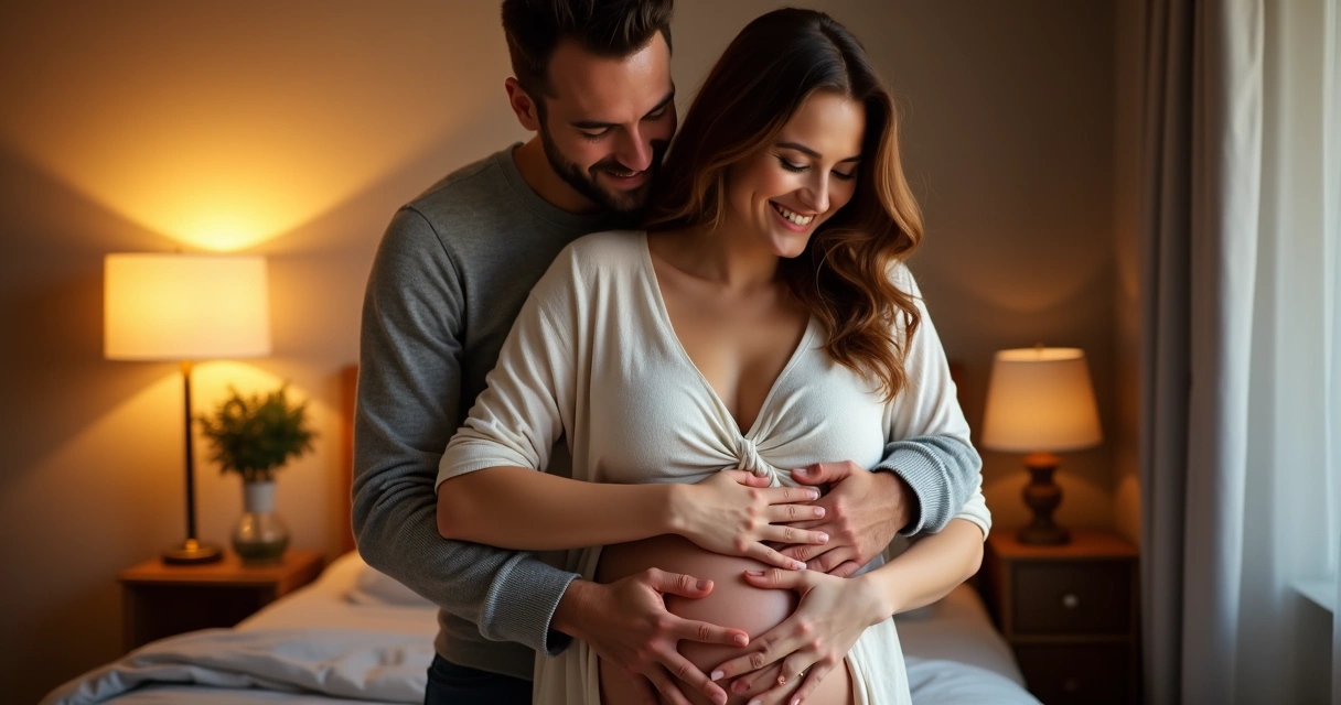 Parceiro apoiando gestante em momento afetivo 