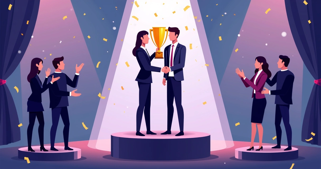 Parceiro de negócios recebendo troféu em premiação 
