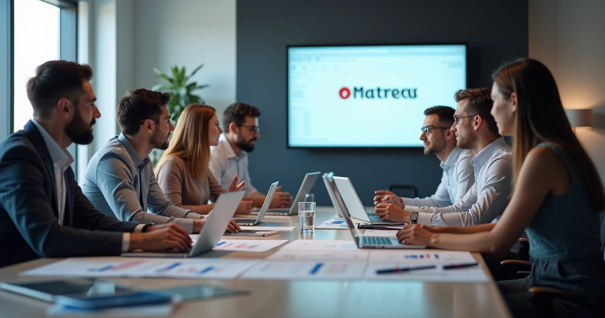 Reunião de parceiros afiliados discutindo estratégias de vendas 