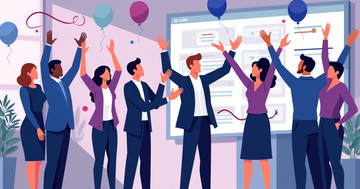 Grupo de parceiros B2B celebrando juntos sucesso em premiação 
