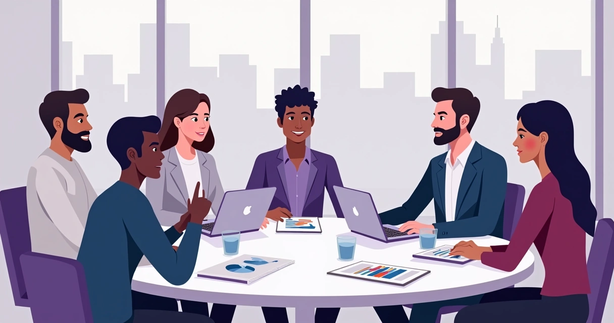 Equipe analisando dados de parceria numa mesa 