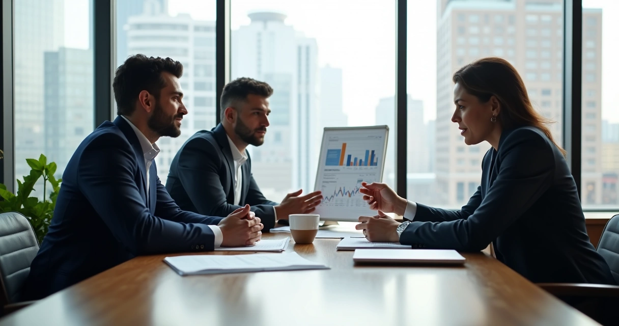 Objeções de Vendas em Canais: Como Superar e Escalar Parceiros analisando propostas em reunião, expressões de dúvida