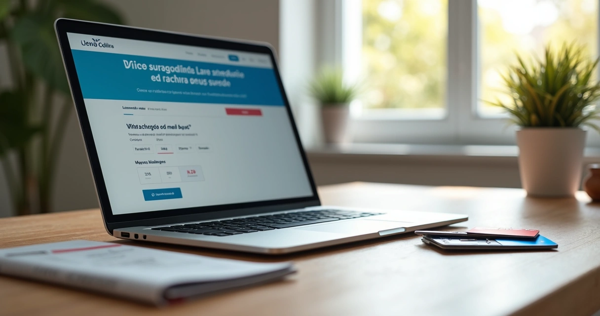 Mesa com notebook mostrando agendamento online, cartões de crédito e boleto bancário ao lado 