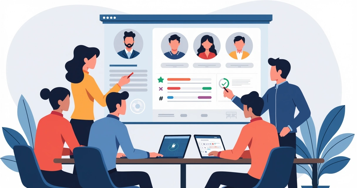 Equipe de marketing analisando perfis de influenciadores para parceria segura 