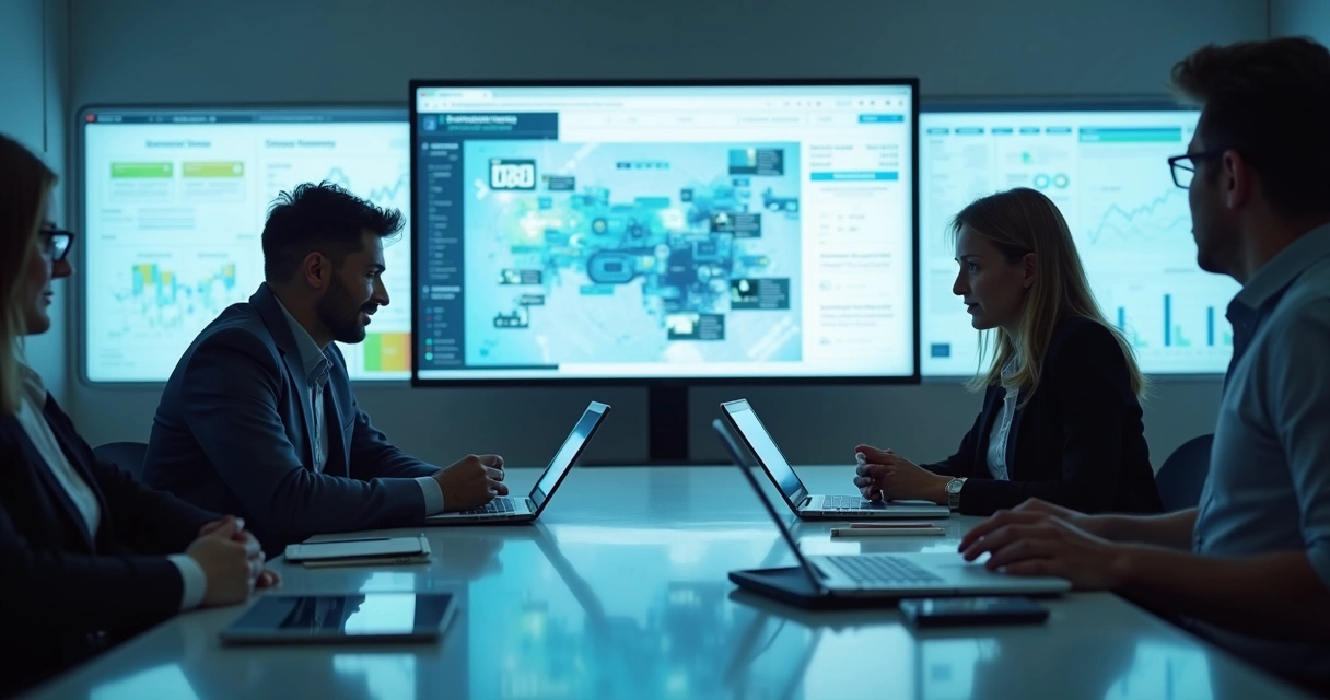 Parceria entre clientes e software house em reunião 