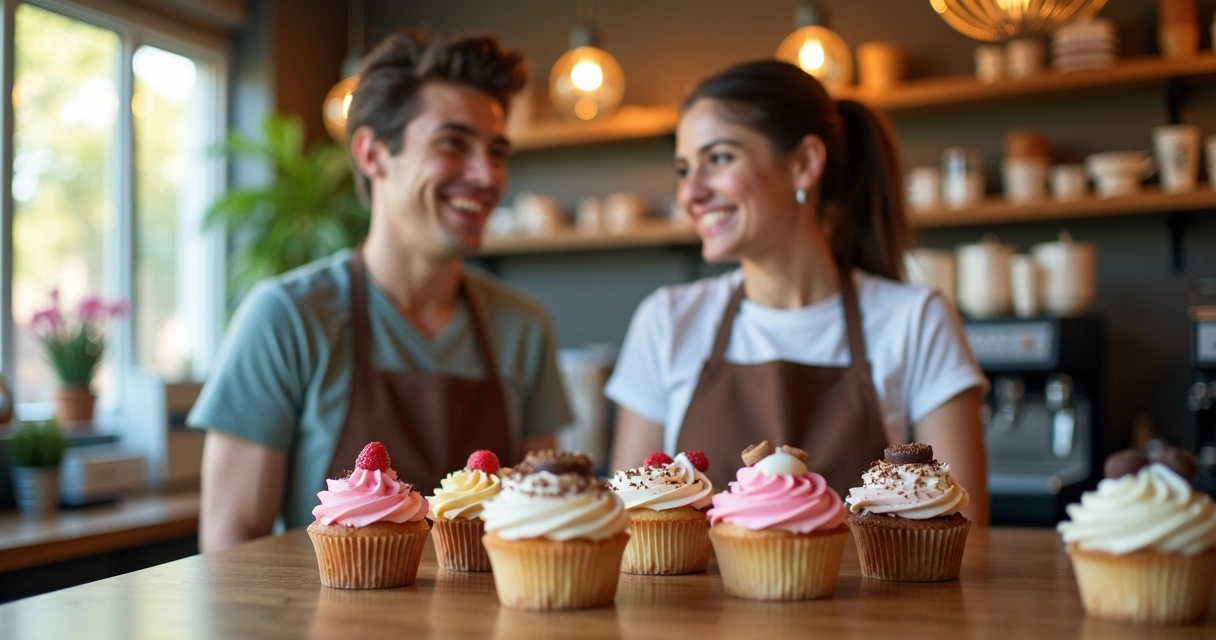 Doces da confeitaria expostos em balcão de cafeteria local 