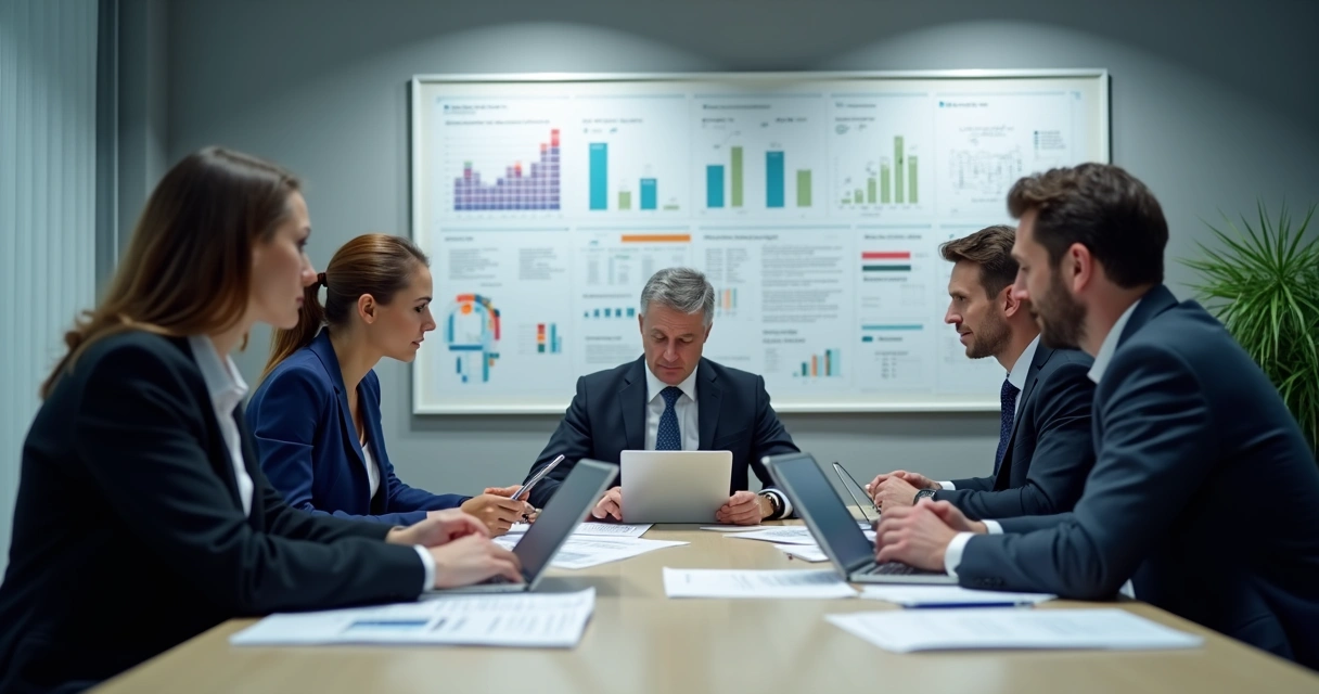 Profissionais de compliance analisando documentos em reunião empresarial 
