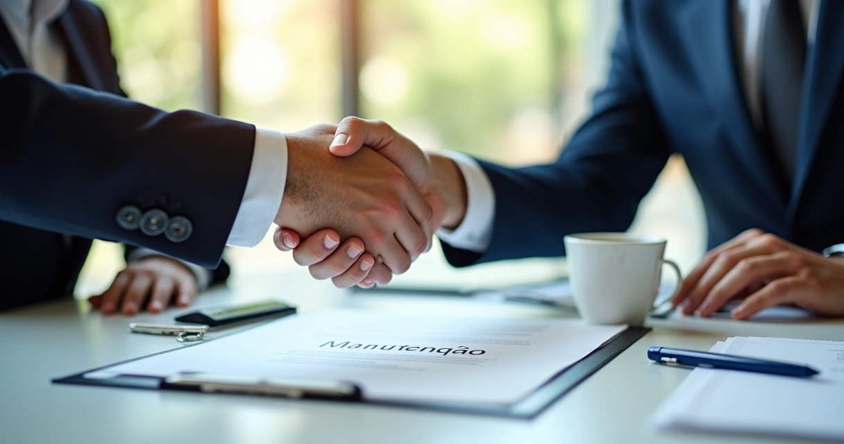 Aperto de mãos sobre contrato de manutenção entre empresas