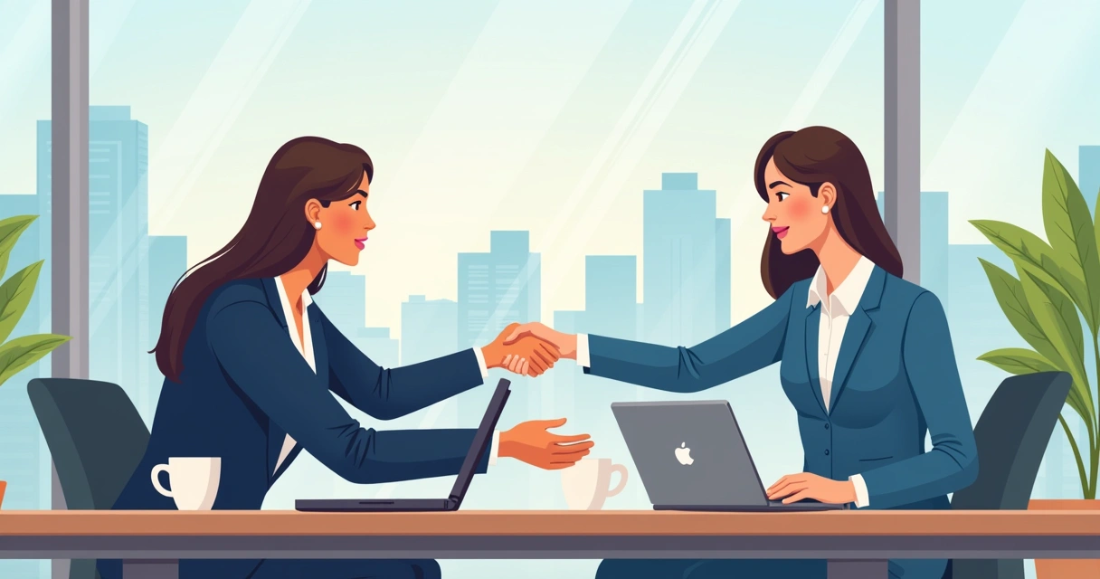 Aperto de mãos entre duas pessoas com fundo de escritório 