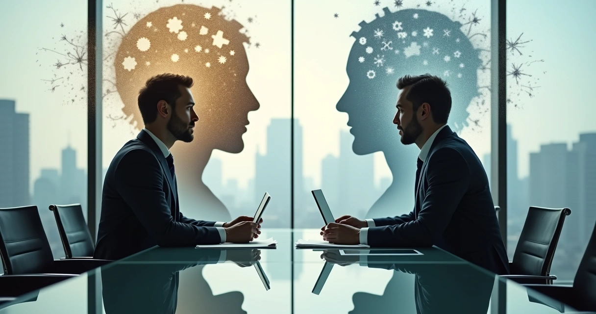 Líderes em reunião de parceria com sombra projetando engrenagens e conexões 