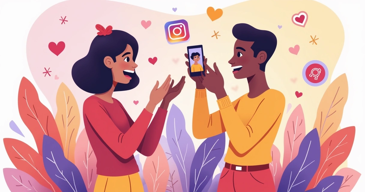 Dois criadores de conteúdo colaborando em um projeto de vídeo, com elementos do Instagram ao fundo.