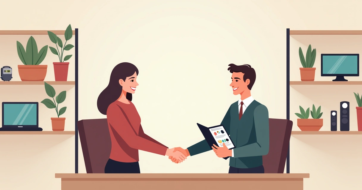 Pessoa apertando a mão de fornecedor enquanto visualiza catálogo de produtos no tablet 