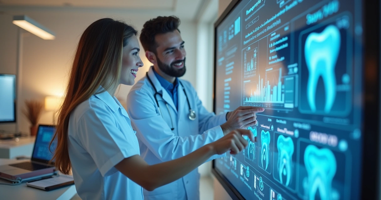 Profissionais discutindo integração entre clínica e laboratório com tecnologia