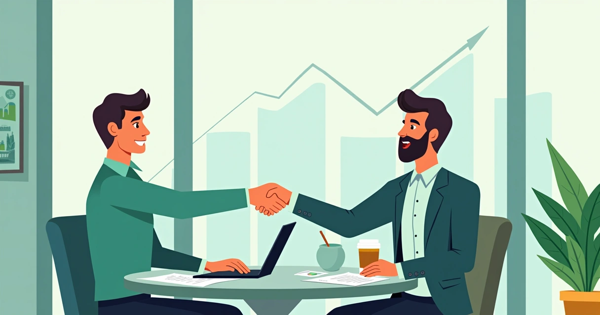 Empreendedor digital apertando a mão de parceiro financeiro 