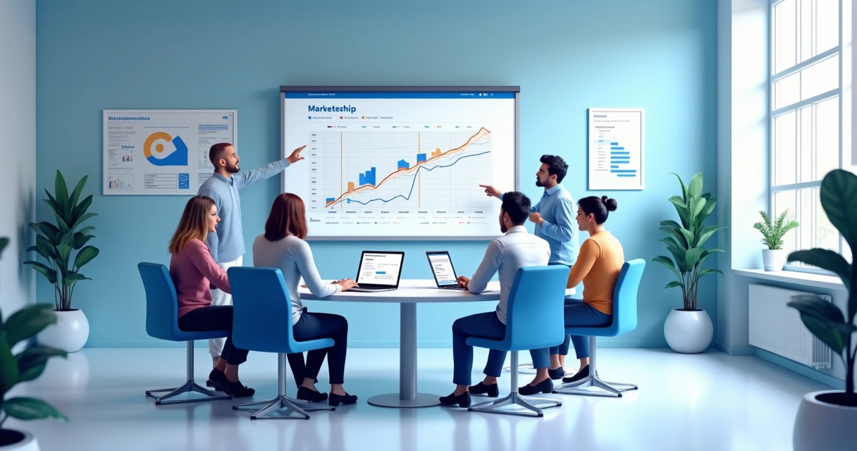 Equipe de marketing digital trabalhando em parceria com instituição de ensino 