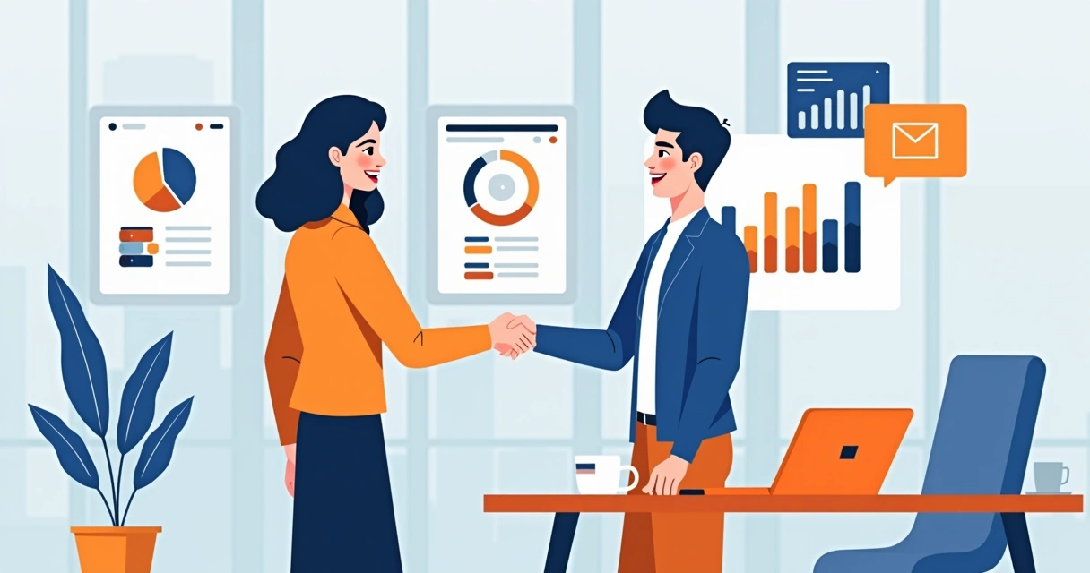 Aperto de mãos entre empresário e gerente de agência digital em ambiente moderno