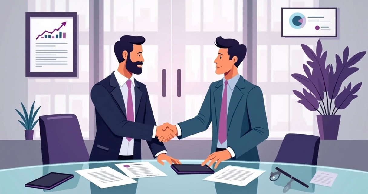 Aperto de mãos entre representantes de empresas ao fechar parceria de sucesso 