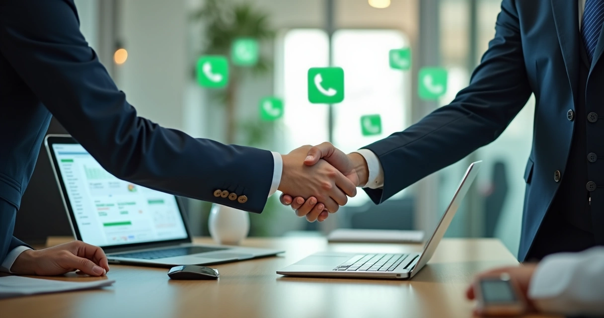 Saudação entre dois profissionais após parceria de automação via WhatsApp 