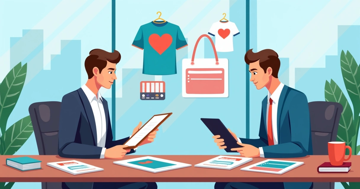 Empreendedores analisando amostras de produtos personalizados em escritório 