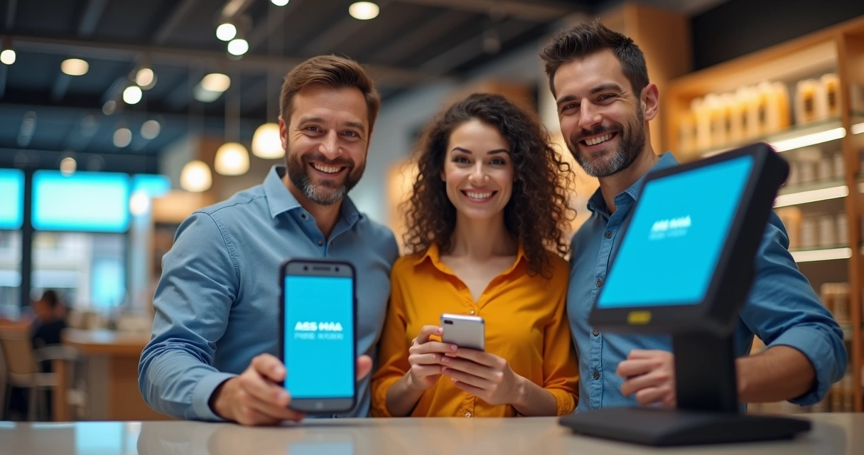 Equipe de loja usando POS personalizado 