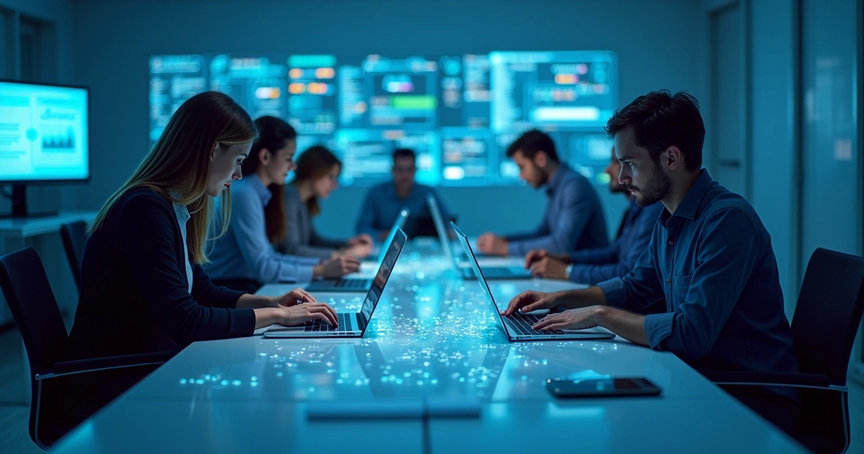 Profissionais de contabilidade e tecnologia fechando parceria em escritório moderno 