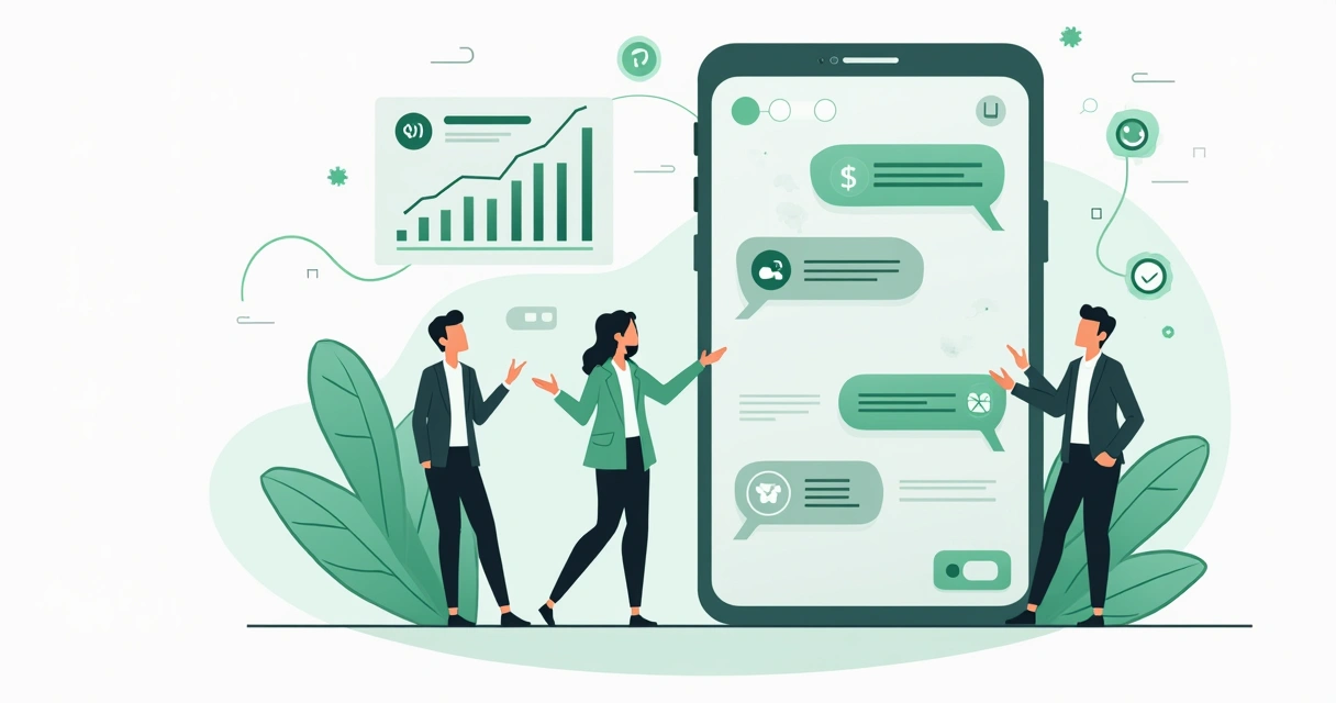 Ilustração de parceria white label com painel de WhatsApp e logotipos personalizados 