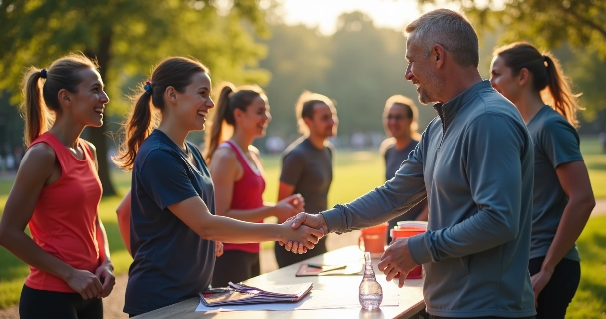 Organizador de corrida fechando parceria com treinadores esportivos 