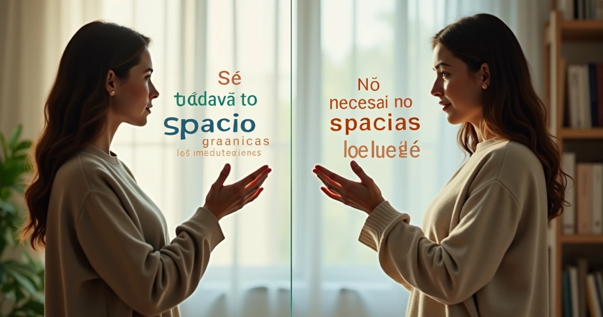 Dos personas separadas por un muro de vidrio con palabras emocionales escritas 