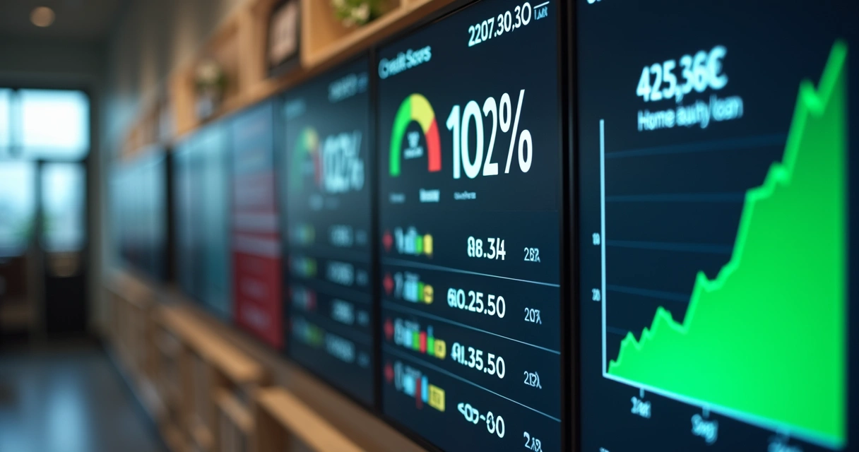 Painel mostrando score de crédito com diferentes pontuações 