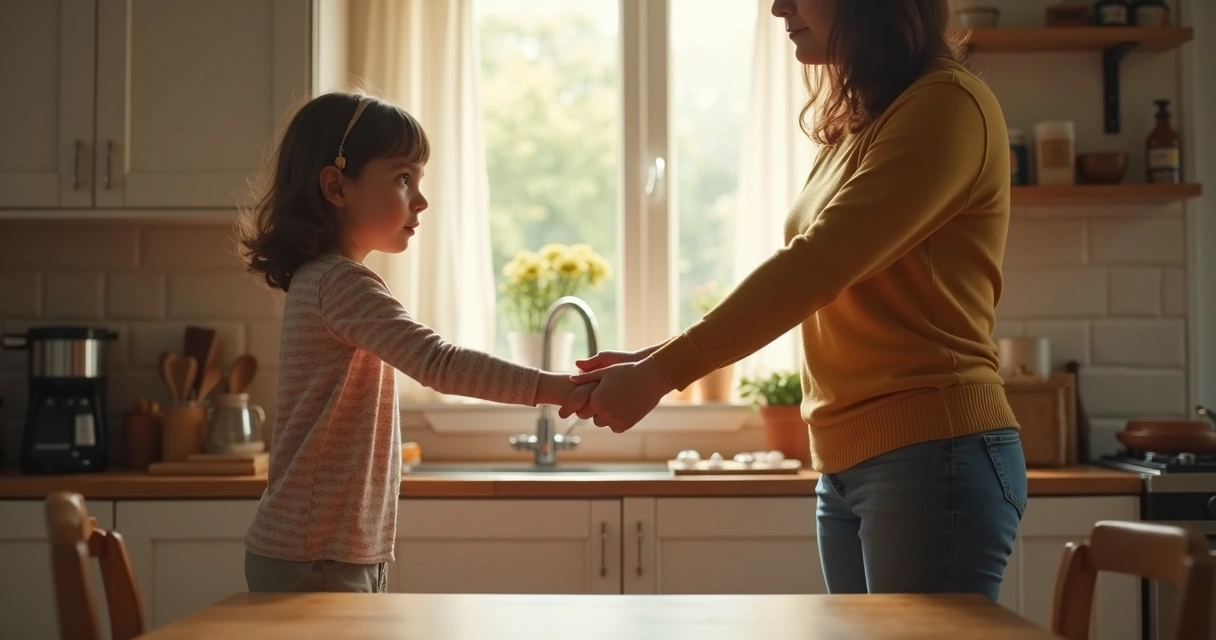 Parent and child taking a peaceful break during a tense moment 