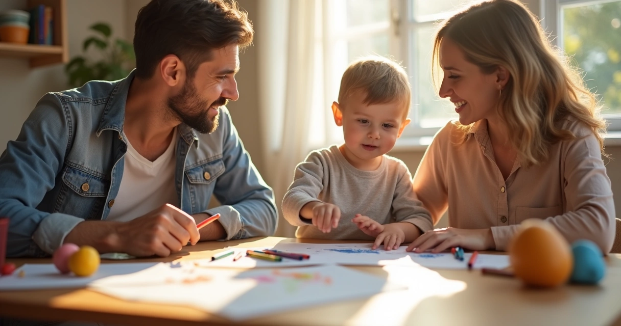 Parent and child discussing choices at a table