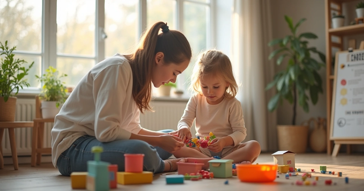 Parent and child following a daily routine at home 