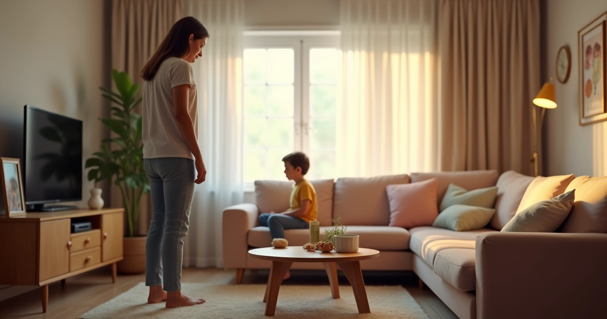 Parent stepping away in a calm living room