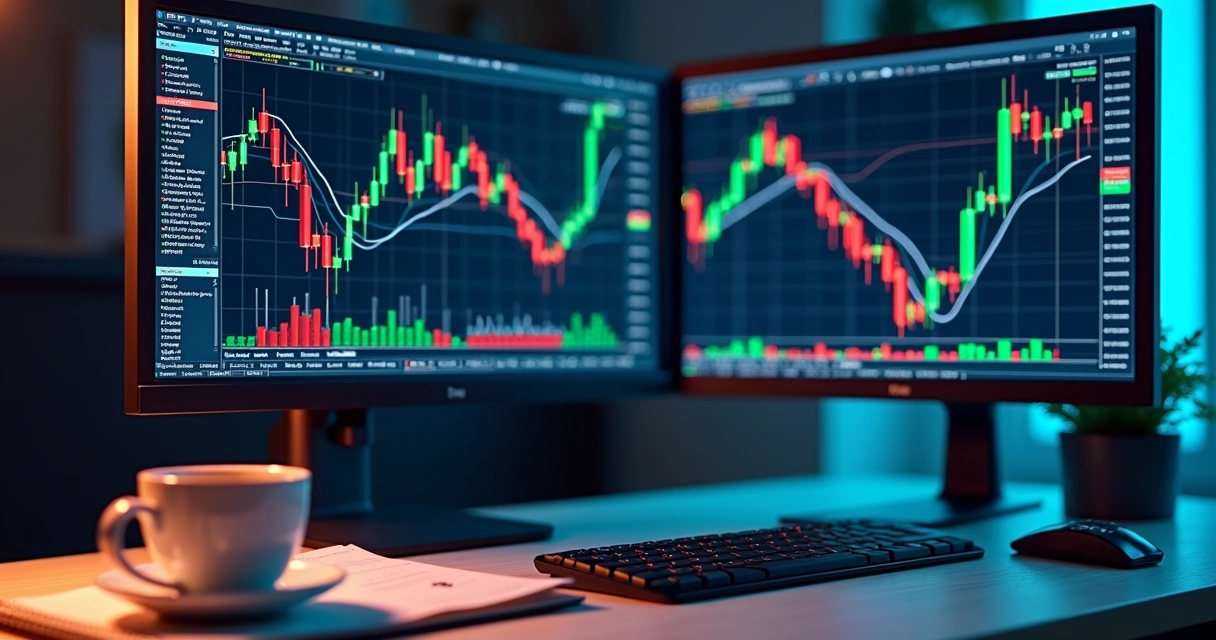 Tela de computador mostrando gráficos de pares de moedas Forex 