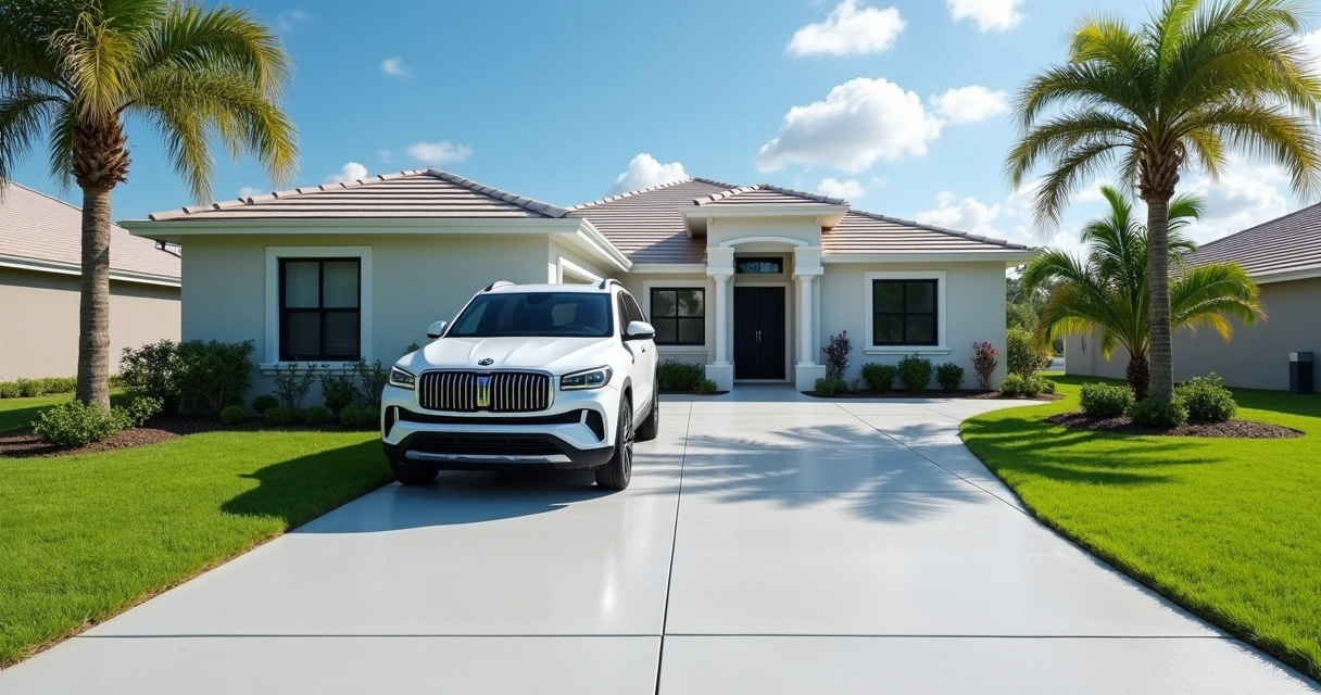SUV parked straight on new driveway in Florida 
