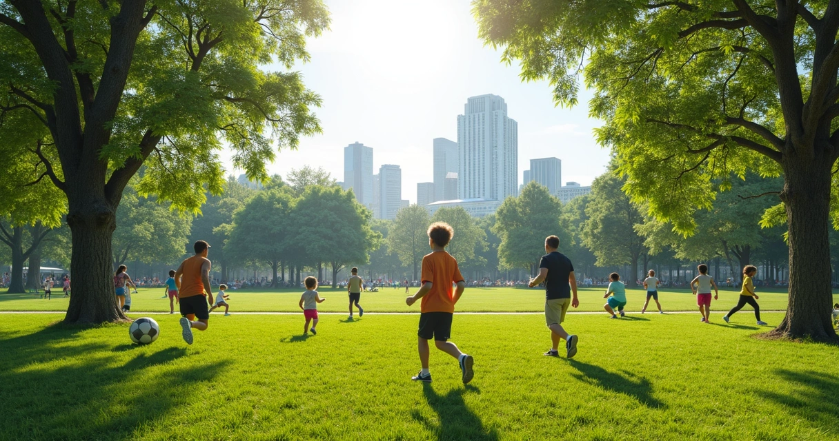 Pessoas de diferentes idades praticando exercícios em parque