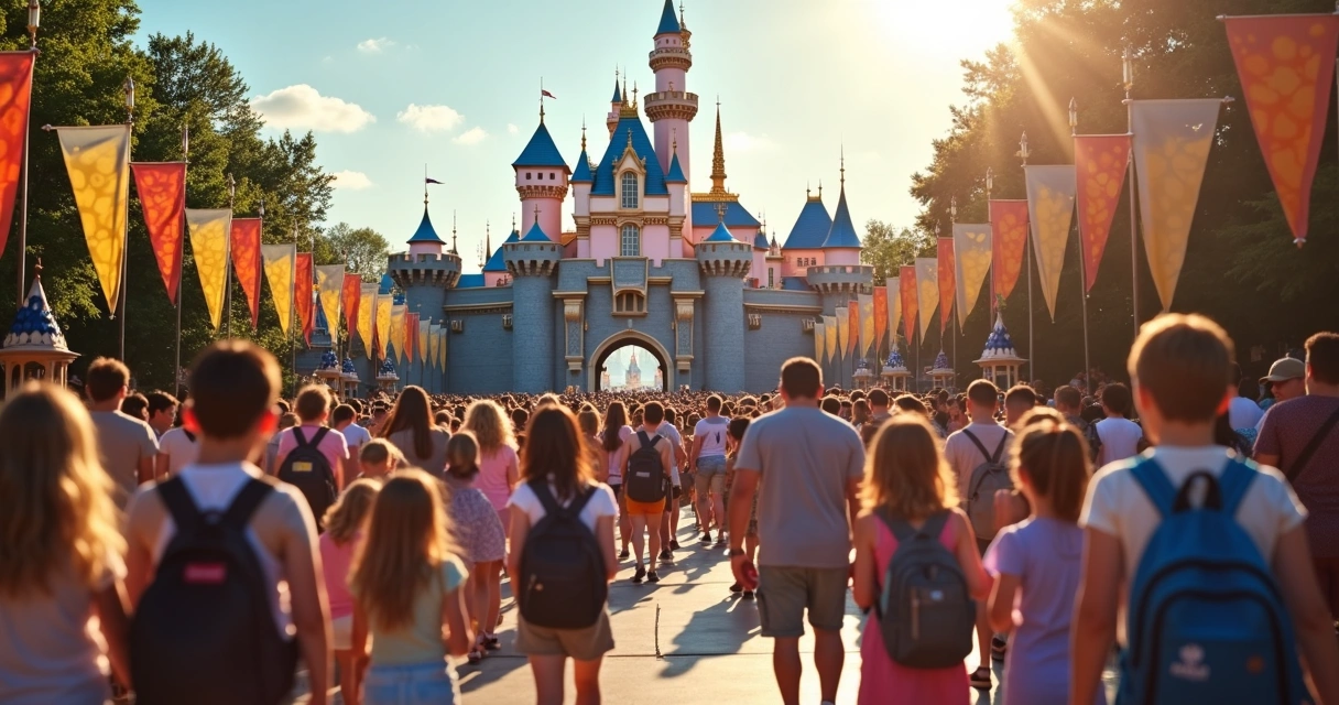 Filas extensas na Disney durante férias escolares 