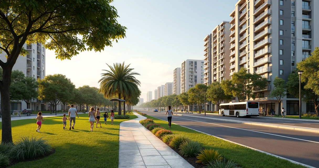 Parque arborizado em Contagem com prédios modernos ao fundo 