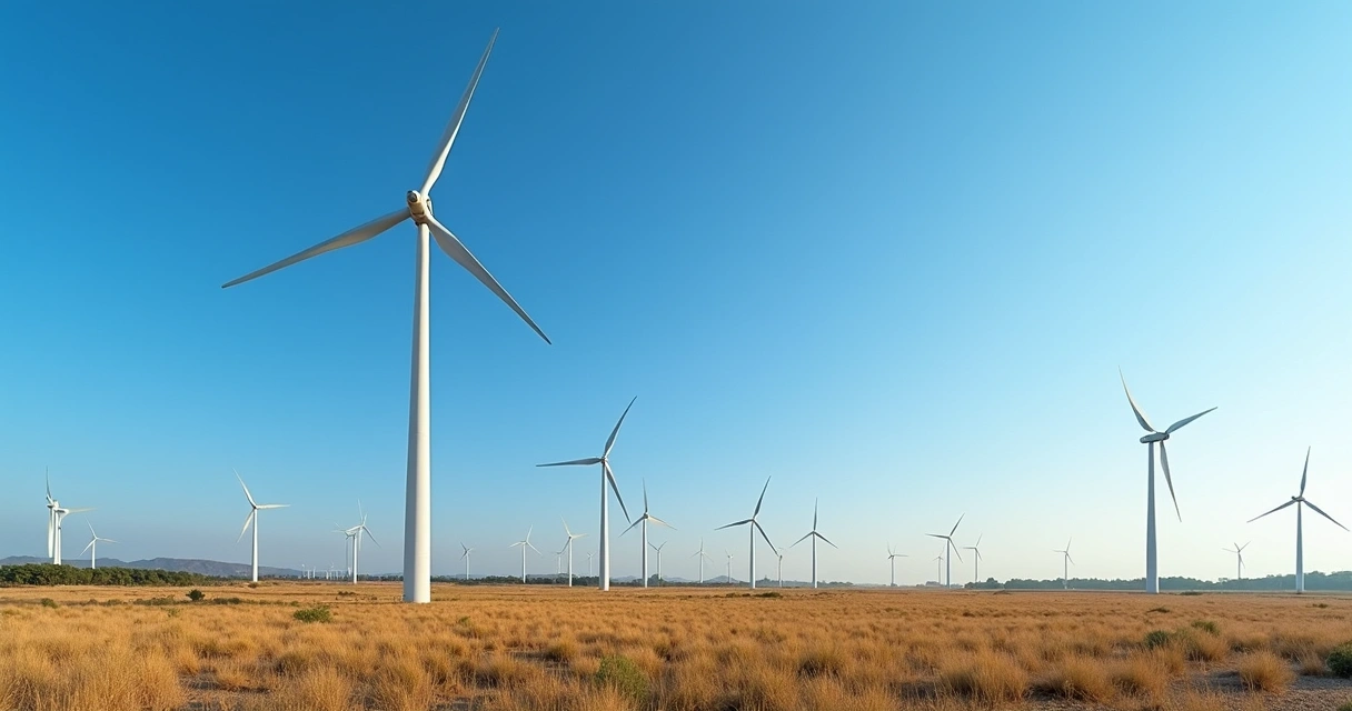 Parque eólico em campo aberto